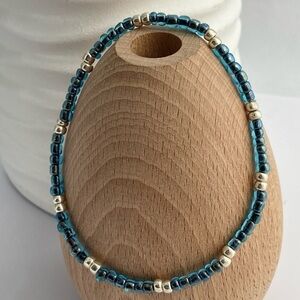 STRETCH Beaded Anklet Denim blue & Silver